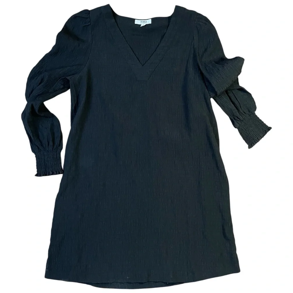 BB‎ Dakota Steve Madden Black Crinkle Crepe Puff Sleeve Mini Dress Smocked Cuffs